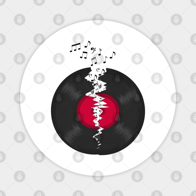 Broken LP Vinyl Record Flying Notes Magnet by Nerd_art